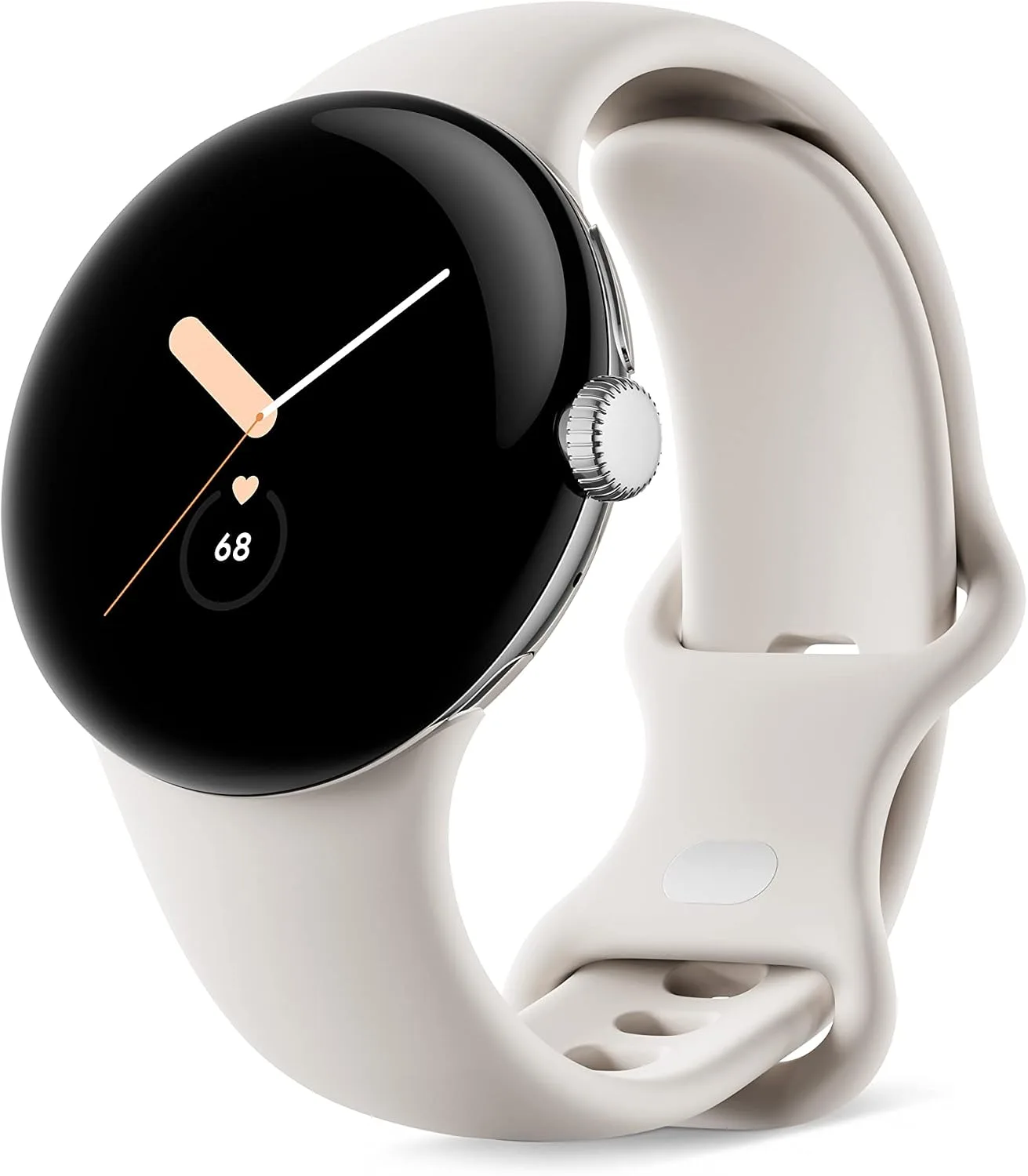 Google Pixel Watch, Polished Silver Stainless Steel Case, Active Band in Chalk, LTE, 41mm