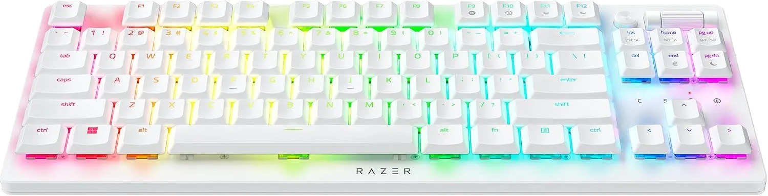Razer DeathStalker V2 Pro TKL Wireless Gaming Keyboard: Low Profile Optical Switches Linear Red - HyperSpeed Wireless & Bluetooth - Chroma RGB - Up to 200 Hr Battery - Razer Snap Tap - White